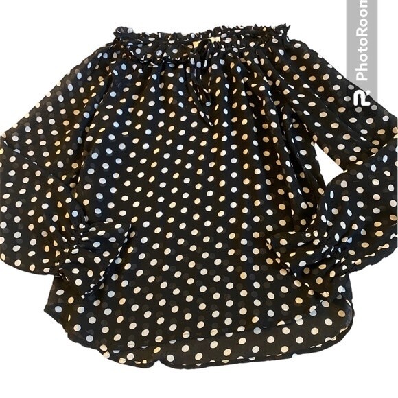 LOFT Sheer Polka Dot Blouse with Ruffle Neckline - Picture 1 of 8